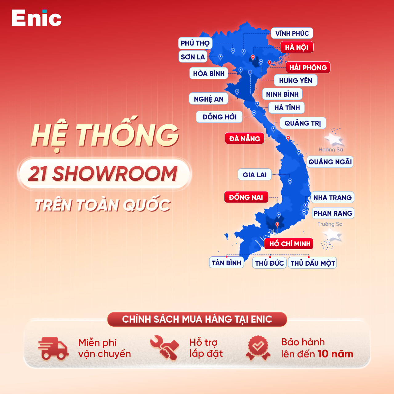 Hệ thống 21 showroom Enic trên toàn quốc và chính sách mua hàng