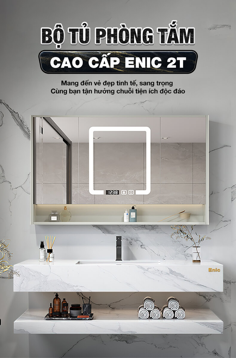 1a - Bộ tủ phòng tắm cao cấp Enic 2T - 100cm Gương Thường