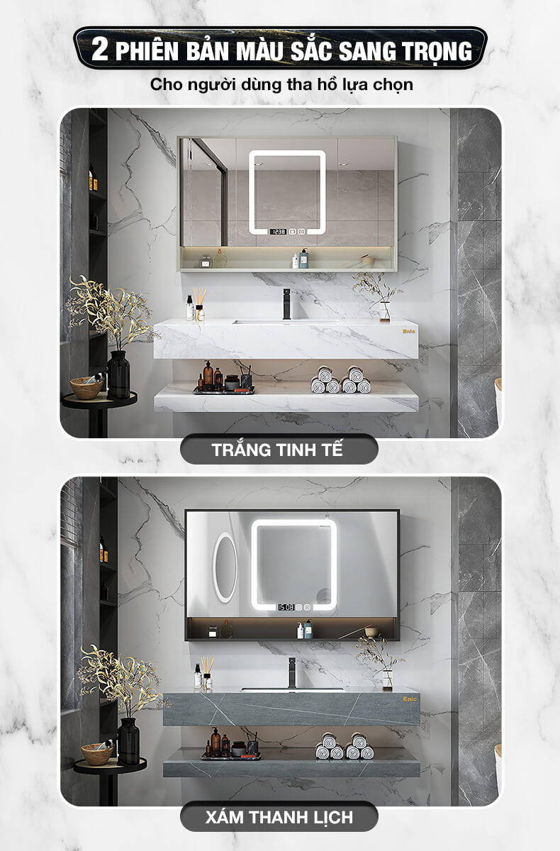 Bộ tủ phòng tắm cao cấp Enic 2T - 100cm Gương Thường - 6