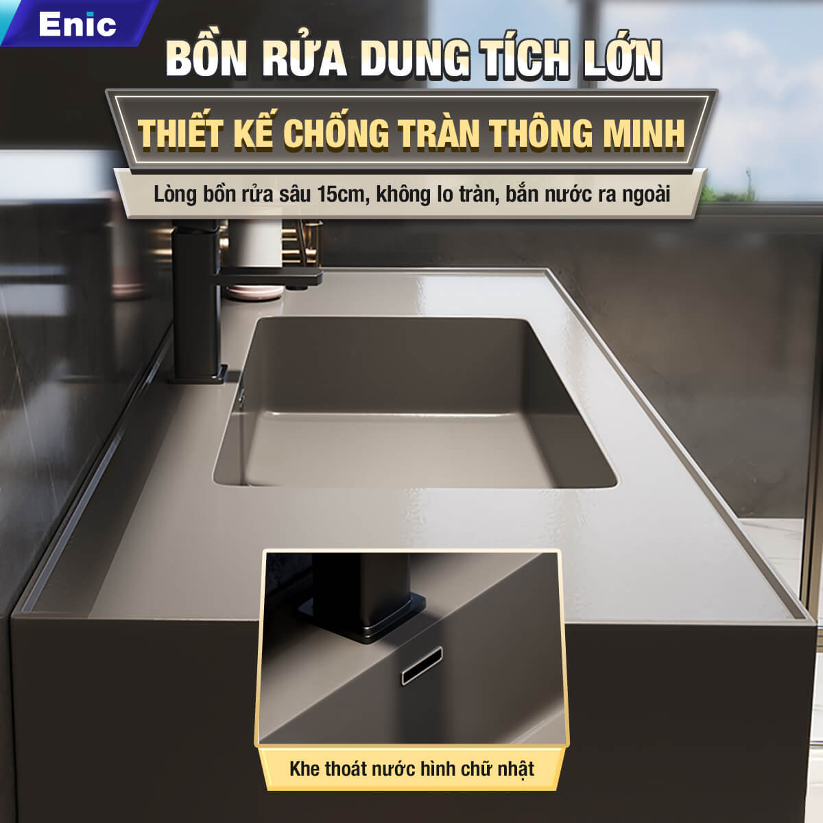 Bộ tủ phòng tắm thông minh Enic T03 - 120cm Gương Thường - 8