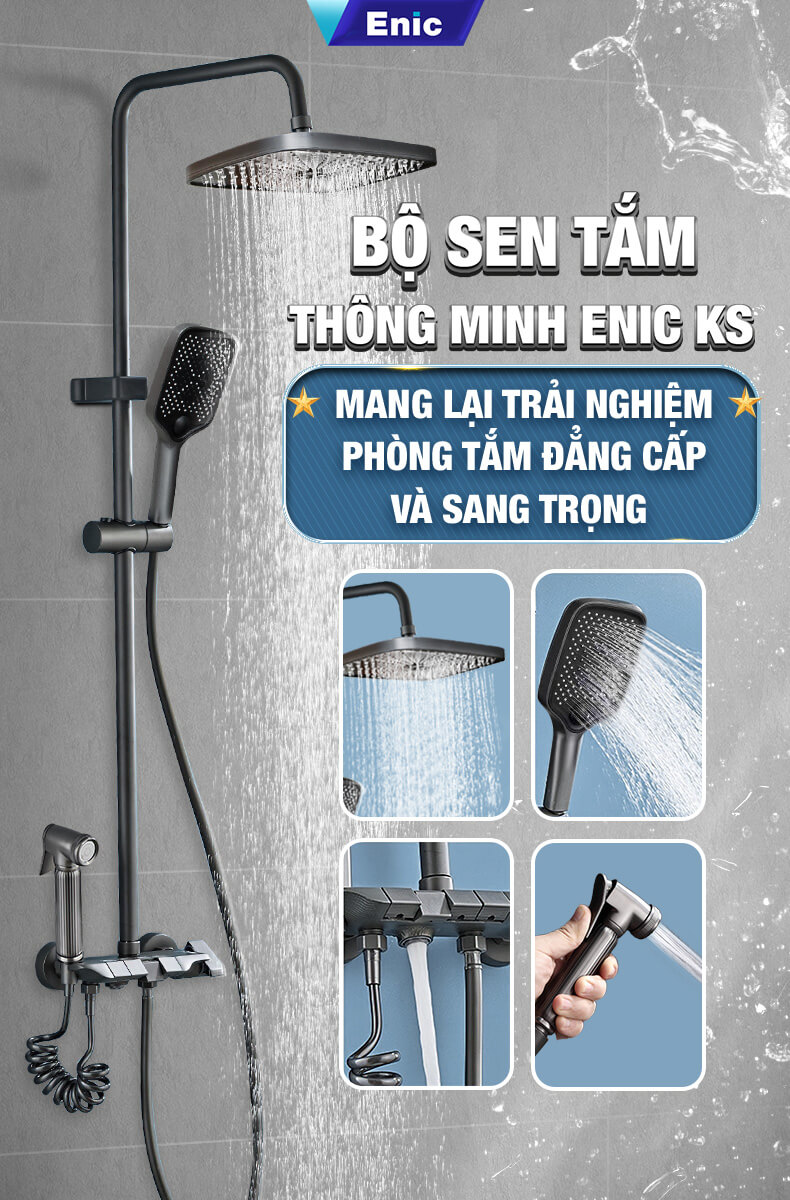 Bộ sen tắm thông minh Enic KS - PHIÊN BẢN LED ( MẠ NƯỚC ) - 2