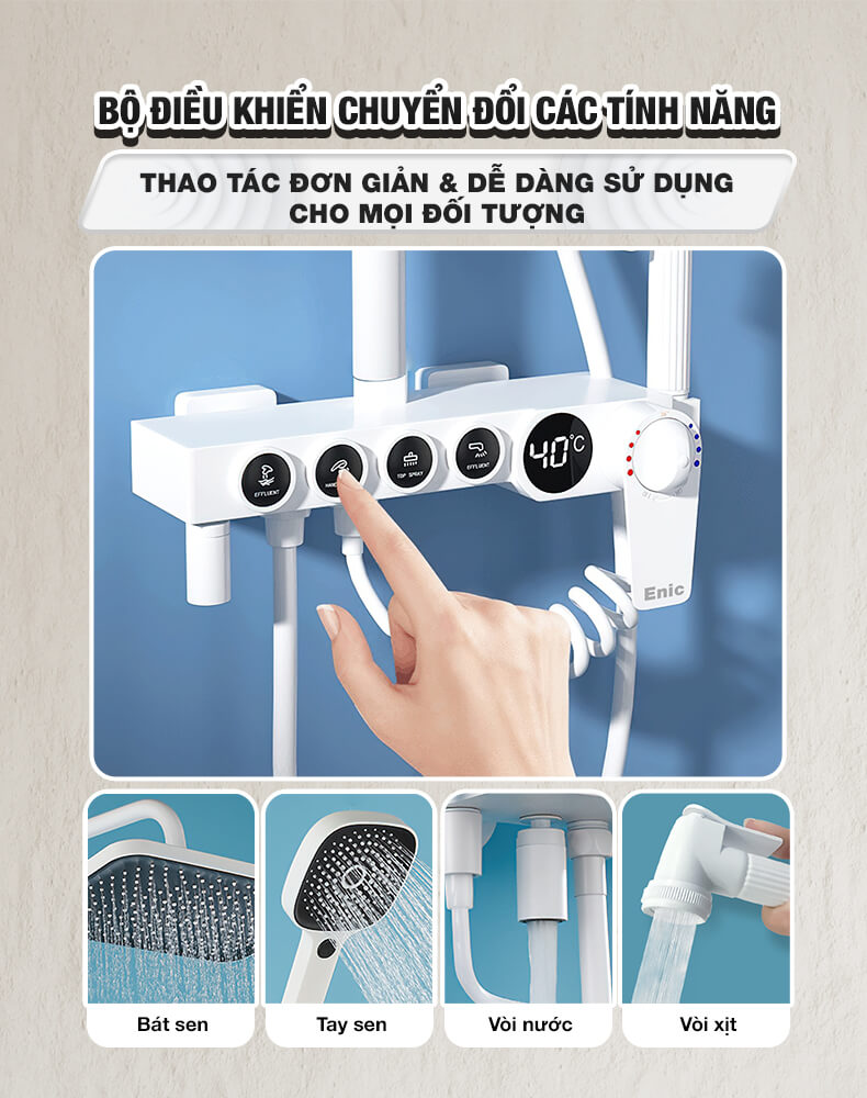 Bộ sen tắm thông minh Enic KD - TRÒN LED - 29