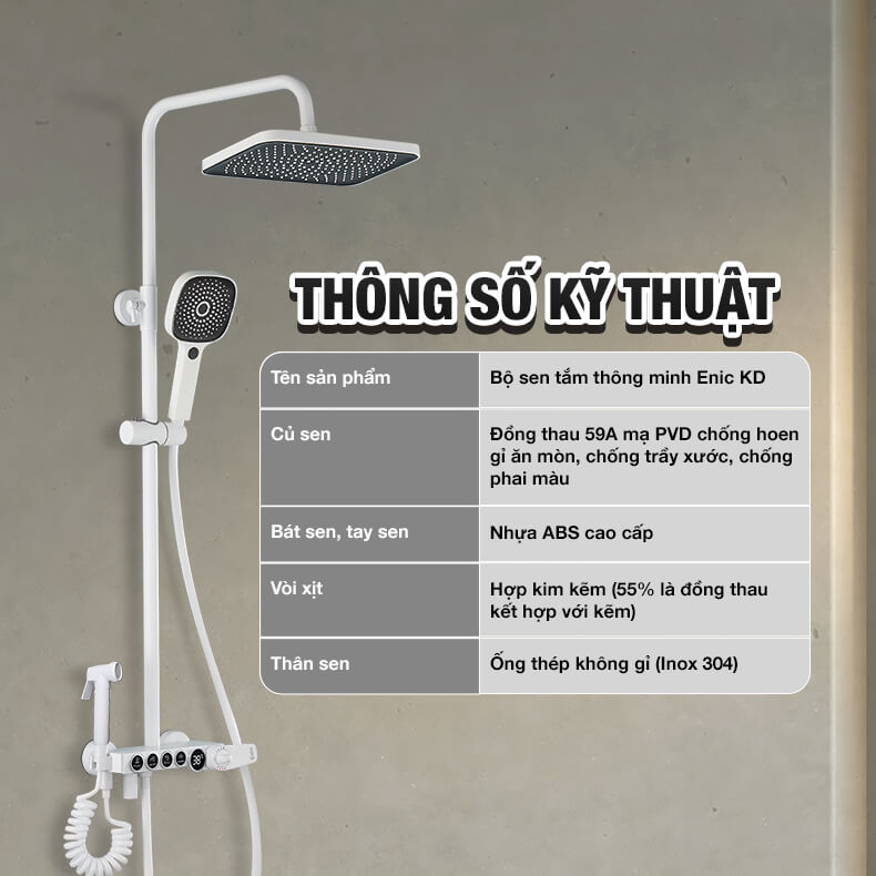 Bộ sen tắm thông minh Enic KD - VUÔNG TIÊU CHUẨN - 37