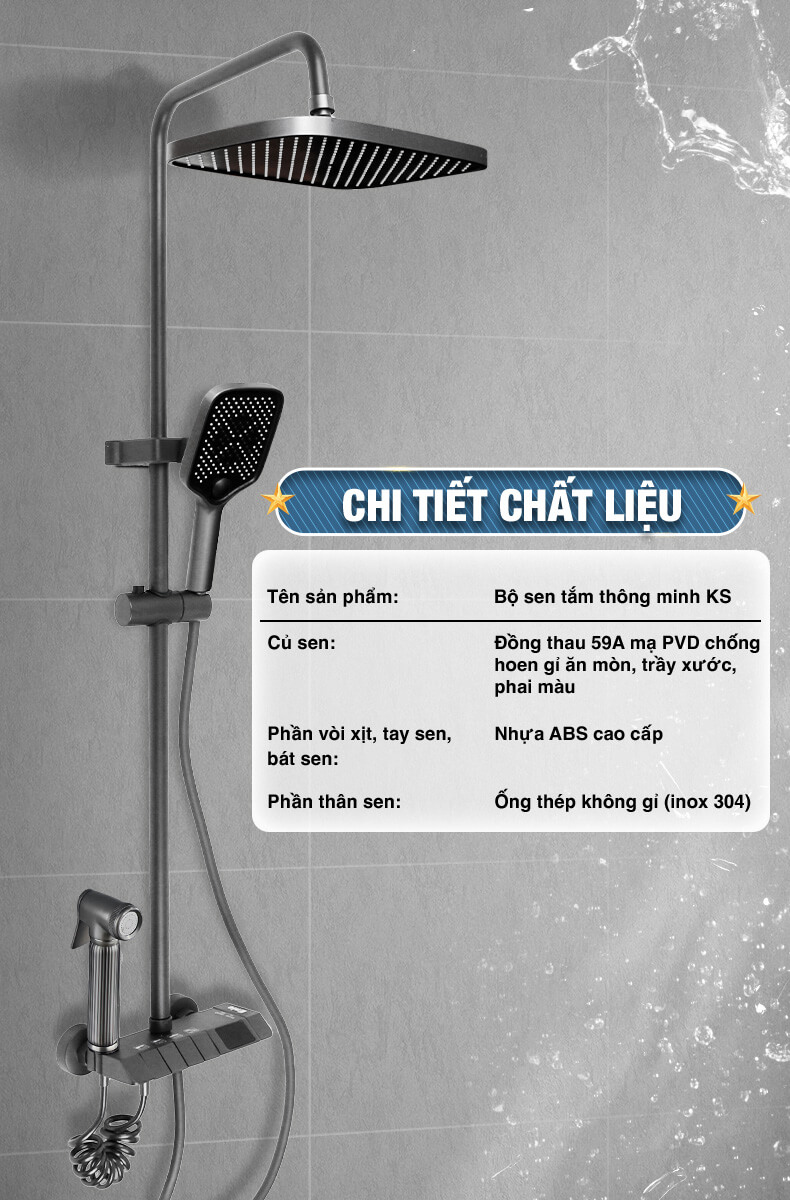 Bộ sen tắm thông minh Enic KS - PHIÊN BẢN LED ( MẠ NƯỚC ) - 55