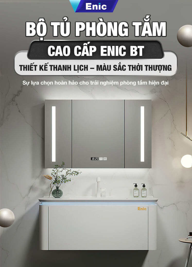 Bộ tủ phòng tắm cao cấp Enic BT - 80cm Gương Tròn - 3