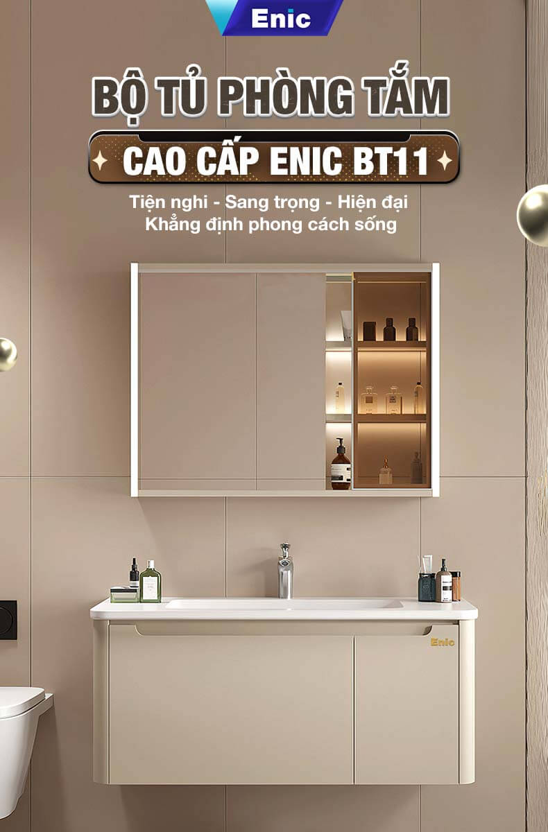 Bộ tủ phòng tắm cao cấp Enic BT11 - 100cm Gương Tủ - 1