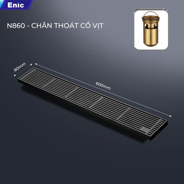Phễu thoát sàn cao cấp đường kính chân thoát có vít 35mm size 80x600 mm
