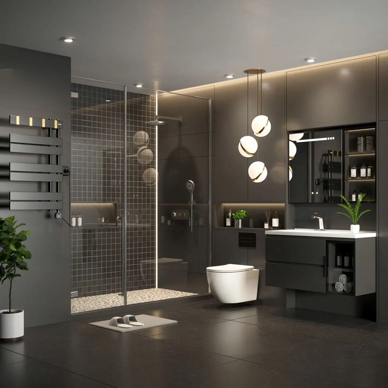 Bồn cầu thông minh âm tường với đèn LED hiện đại