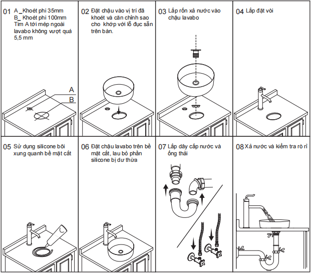 Lắp đặt thiết bị vệ sinh lavabo để bàn 