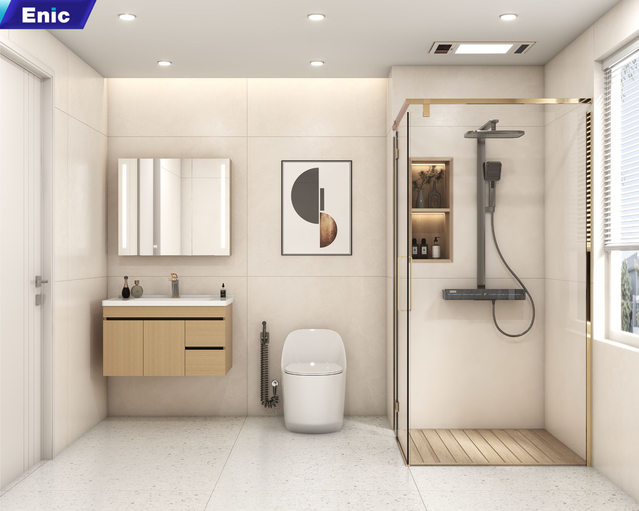 Nhà vệ sinh đơn giản với các thiết bị vệ sinh hiện đại