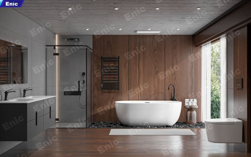 Nhà vệ sinh gam màu nâu kết hợp xám