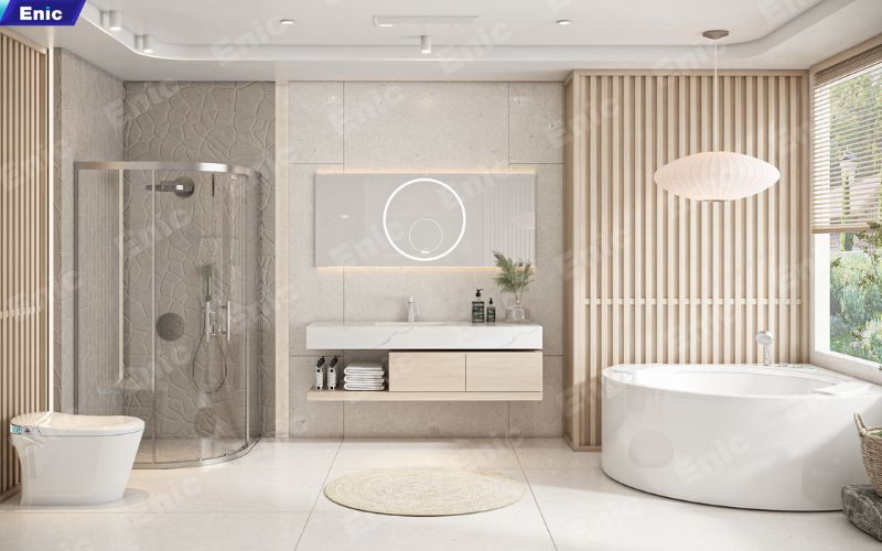 Nhà vệ sinh gam màu sáng tinh tế, diện tích nhỏ, bố trí gọn gàng