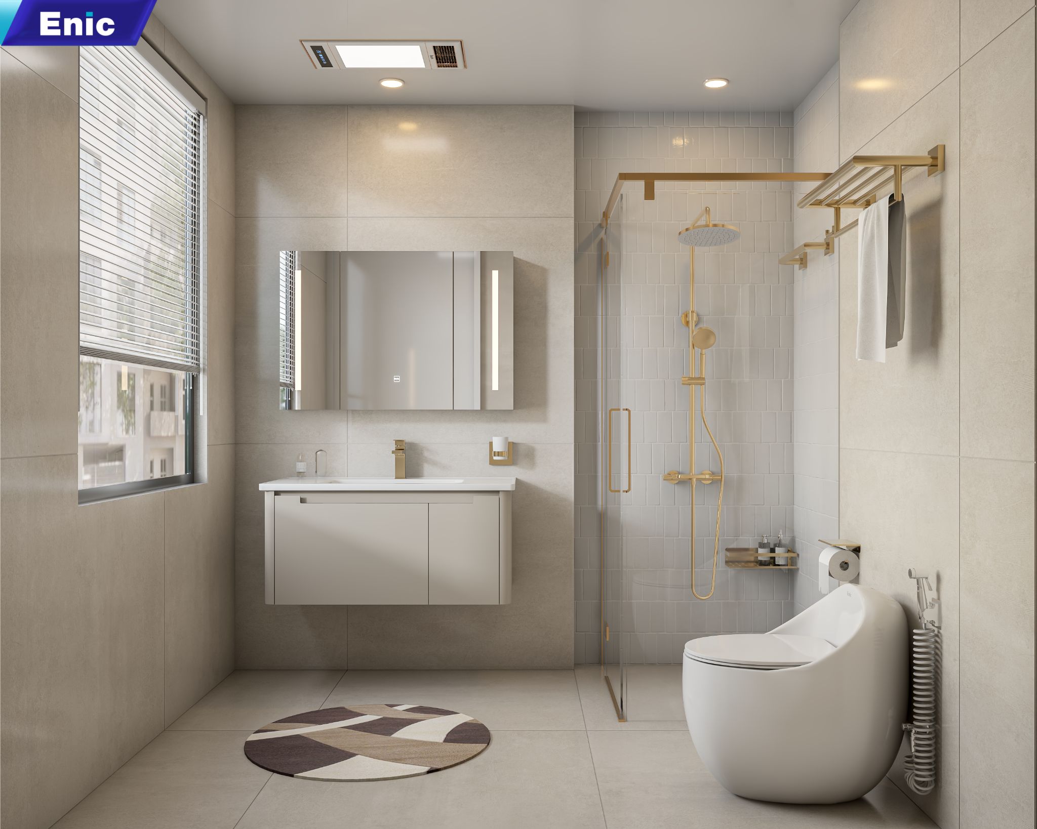 Phòng tắm hiện đại với gam màu trung tính