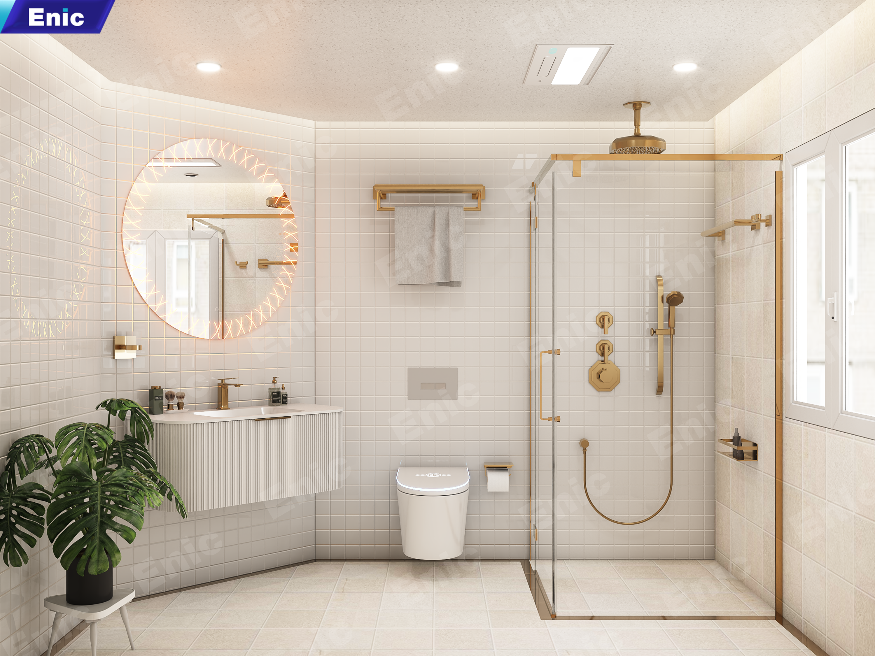 Phòng tắm hiện đại với các thiết bị vệ sinh mang nét cổ điển 