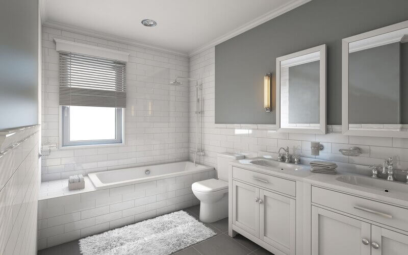 Phòng tắm master phóng khoáng thư giãn với tông màu trắng