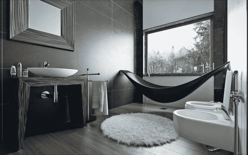 Phòng tắm diện tích nhỏ theo tông màu đen
