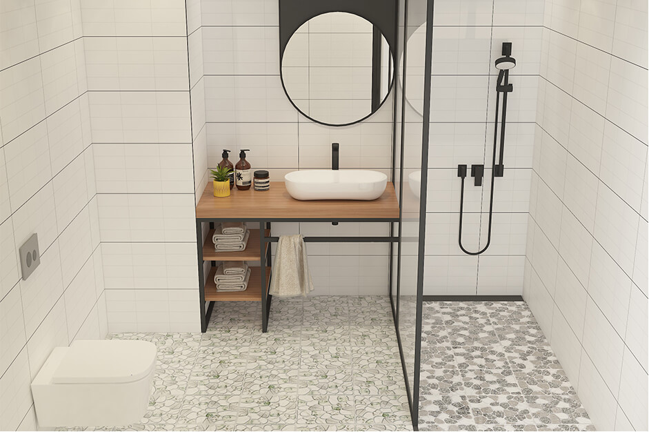 Thiết kế nhà tắm trong phòng ngủ sử dụng tông màu trắng chủ đạo