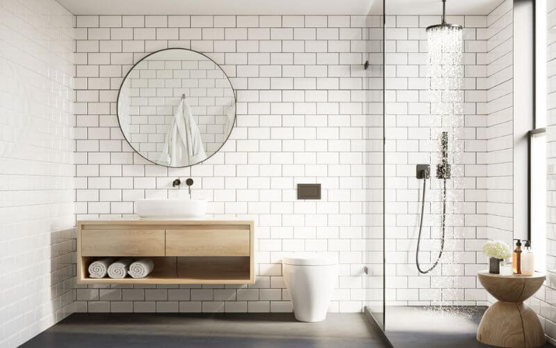 Phòng tắm kết hợp với bồn tắm đứng tạo không gian thư giãn tuyệt đối