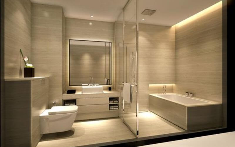 Mẫu phòng tắm đơn giản kết hợp vách kính