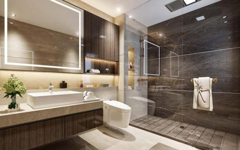 Mẫu phòng tắm 5m2 vách kính độc đáo