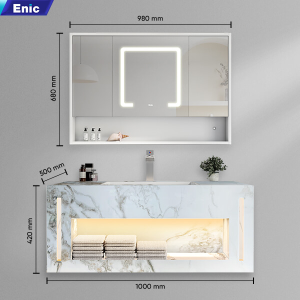 Bộ tủ chậu lavabo gương LED nhà tắm ENIC NK02