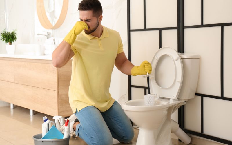 Bỏ đá vào trong bồn cầu khi thấy có mùi lạ