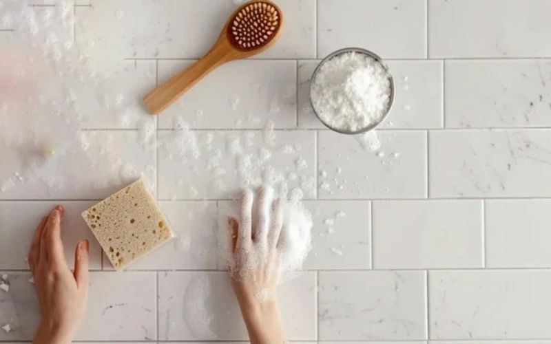 Kết hợp giấm và baking soda làm sạch gạch nhám