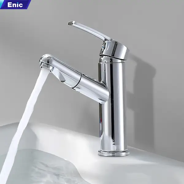Vòi kéo lavabo tròn bạc Enic