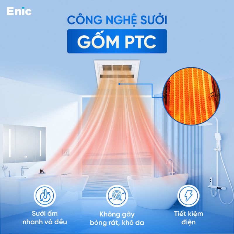 Quạt thông gió Enic ứng dụng công nghệ sưởi PTC đảm bảo an toàn