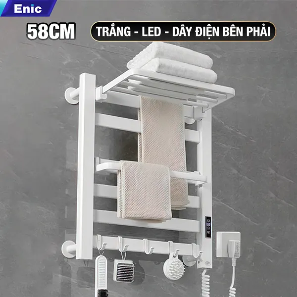 Giá treo khăn điện A2 trắng 58cm dây điện bên phải