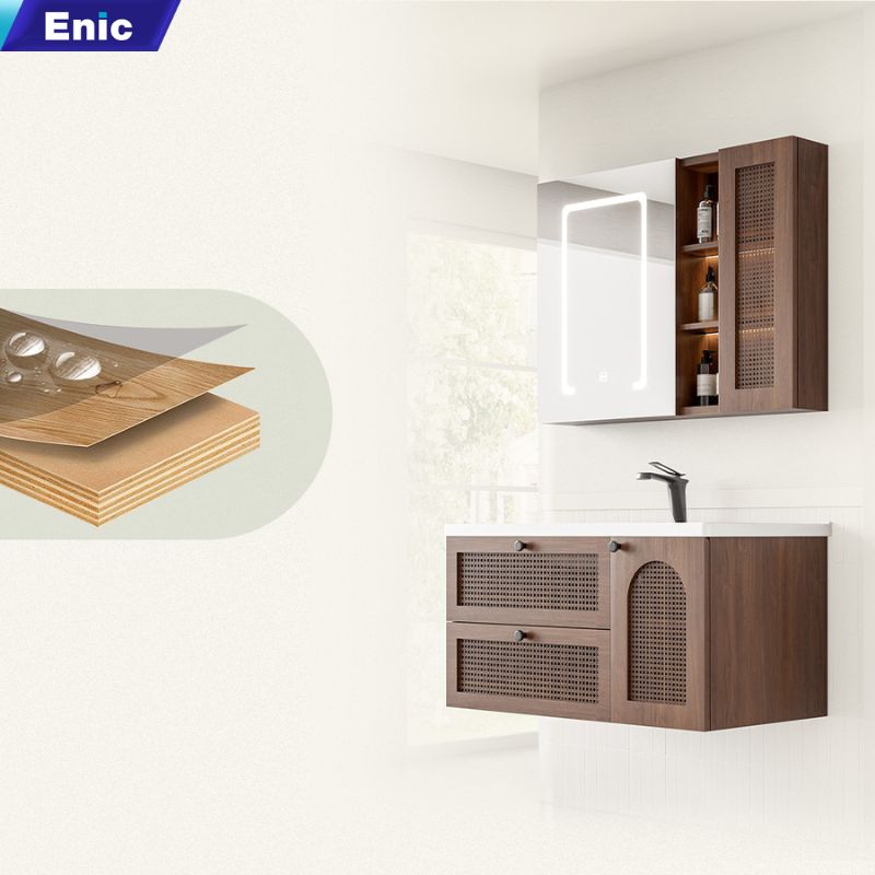 Tủ phòng tắm mây đan Enic sử dụng gỗ Plywood nhiều lớp làm tăng độ bền