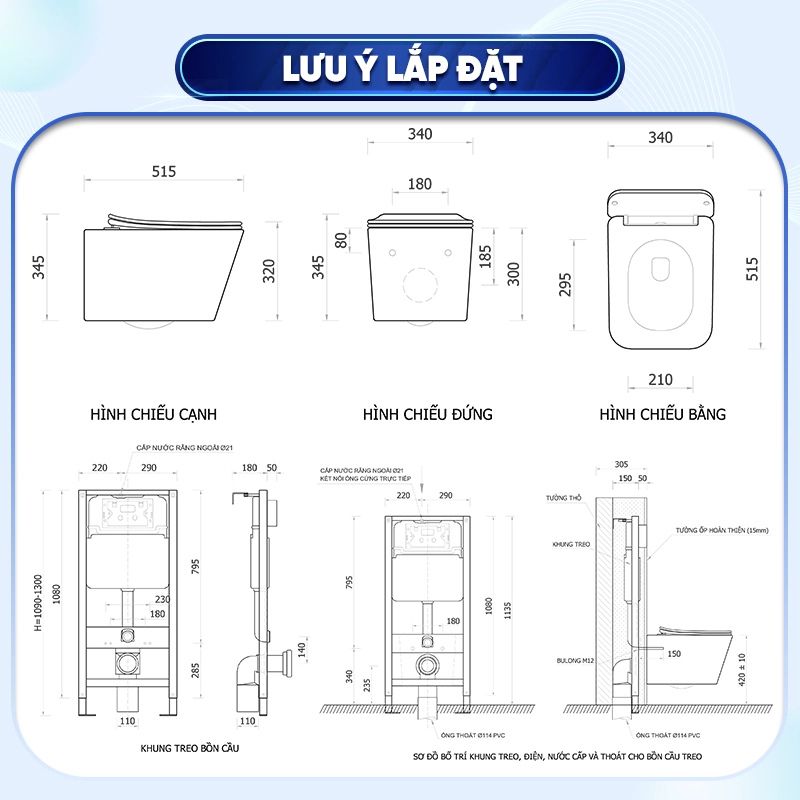 Lưu ý cần biết trong quá trình lắp đặt bồn cầu treo tường 