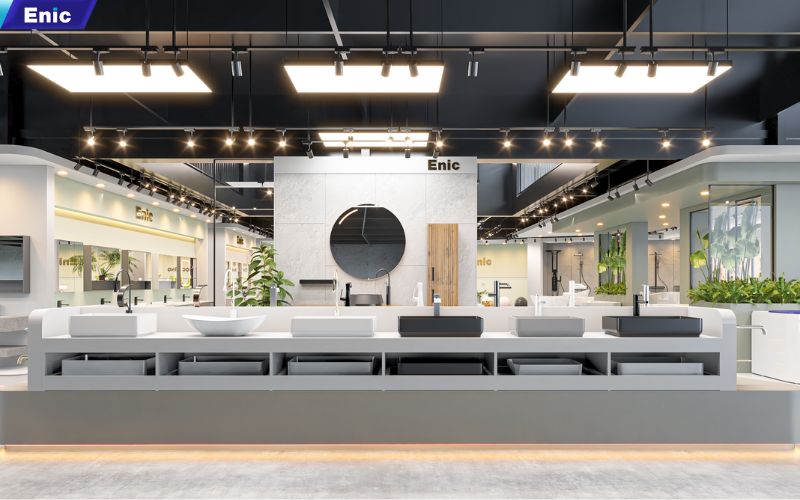 Các mẫu bồn rửa mặt trưng bày tại showroom Enic 