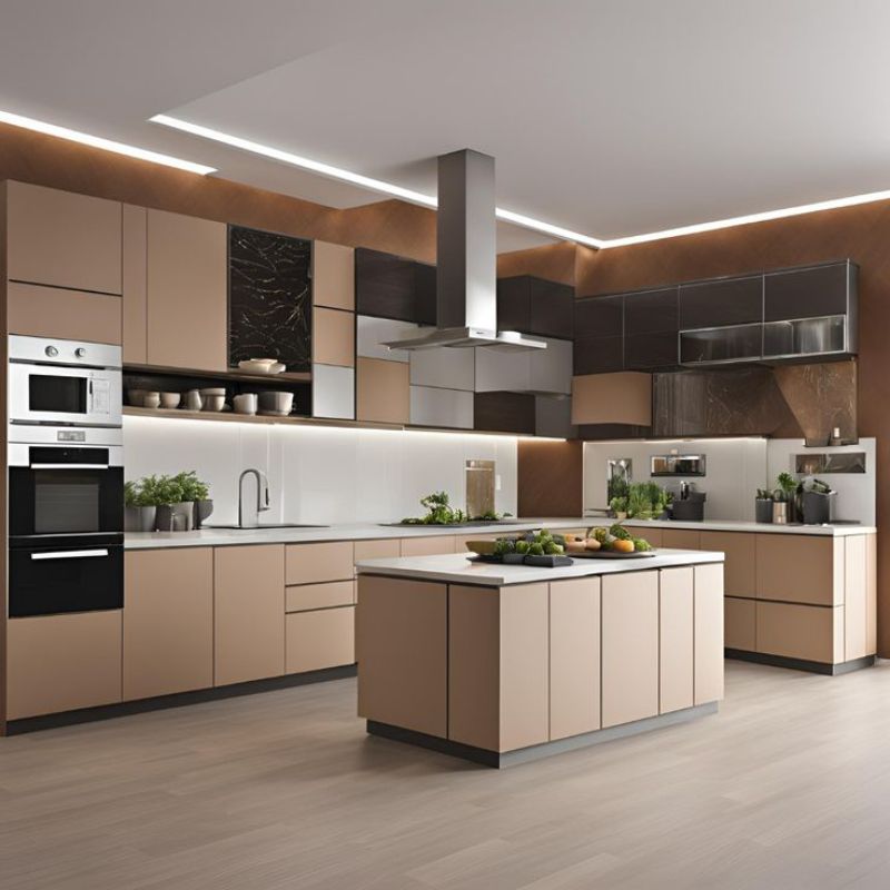 Bếp hiện đại có đảo, bố cục mở