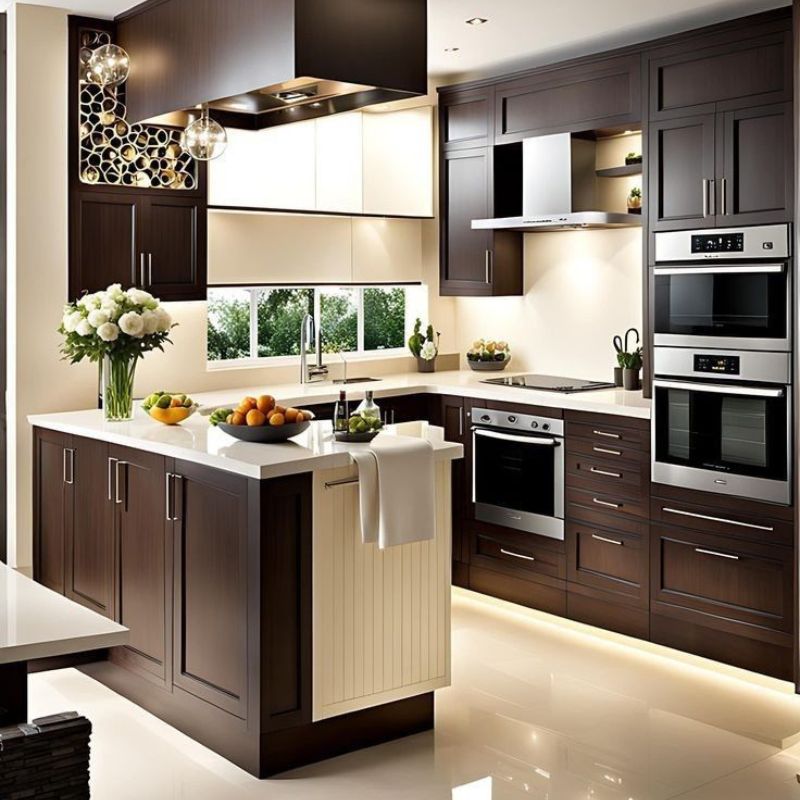 Bếp hiện đại tông nâu ấm áp