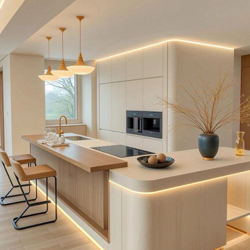 Bếp mang phong cách Bắc Âu kết hợp gỗ sáng