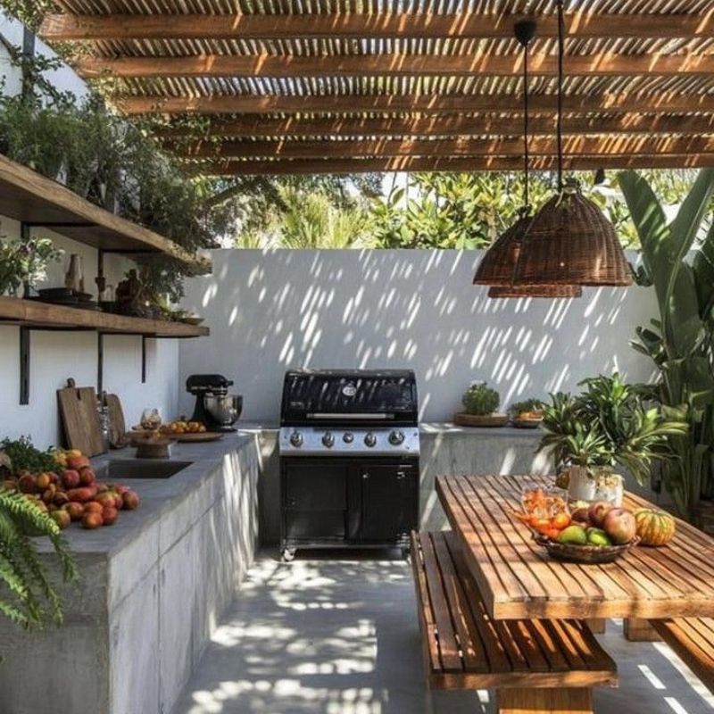 Bếp mang phong cách đồng quê ngoài trời