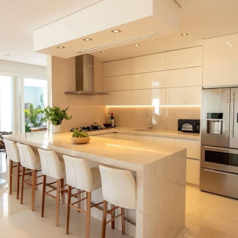 Hình ảnh nhà bếp đơn giản mang phong cách Bắc Âu tông kem