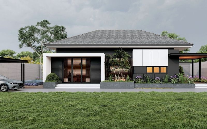 Mẫu nhà mái Nhất với những điểm nhấn màu sắc sang trọng, độc đáo