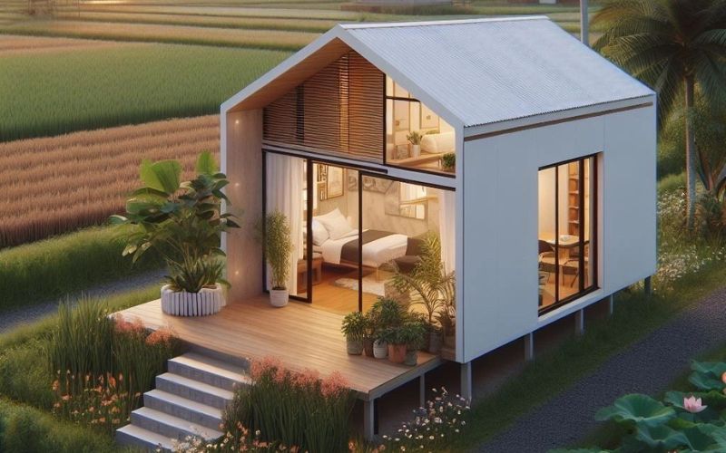 Mẫu nhà tiền chế thiết kế gác lửng nhỏ