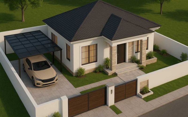 Nhà mái Nhật 1 tầng có chỗ đậu xe