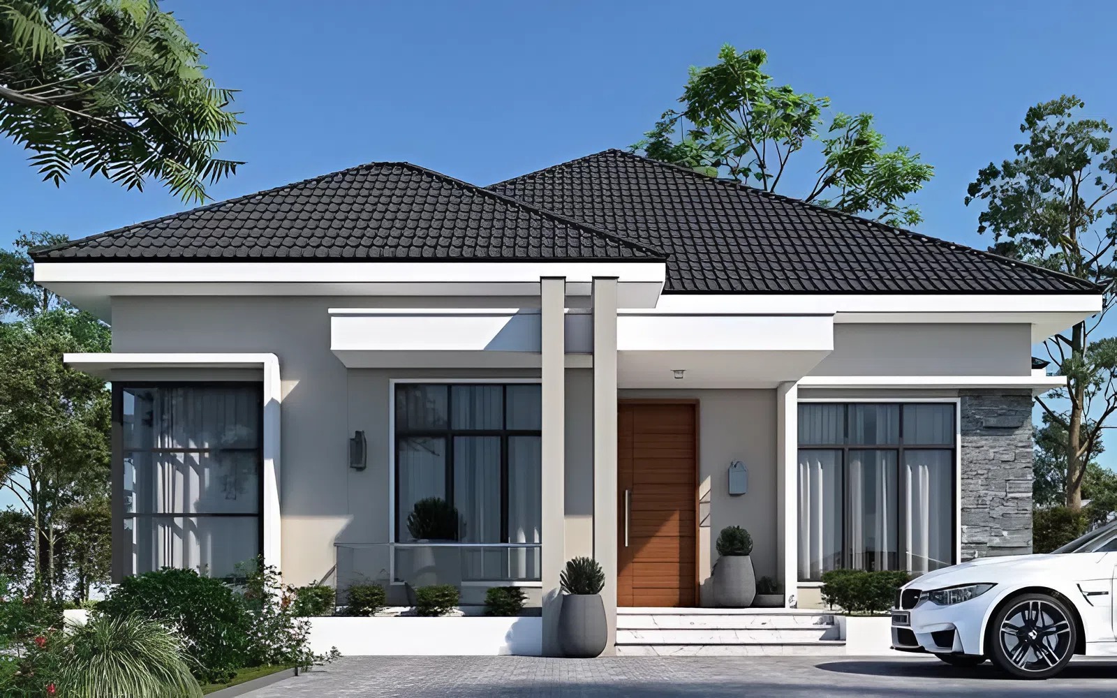 Nhà mái Nhật 1 tầng hiện đại phối màu trung tính tinh tế