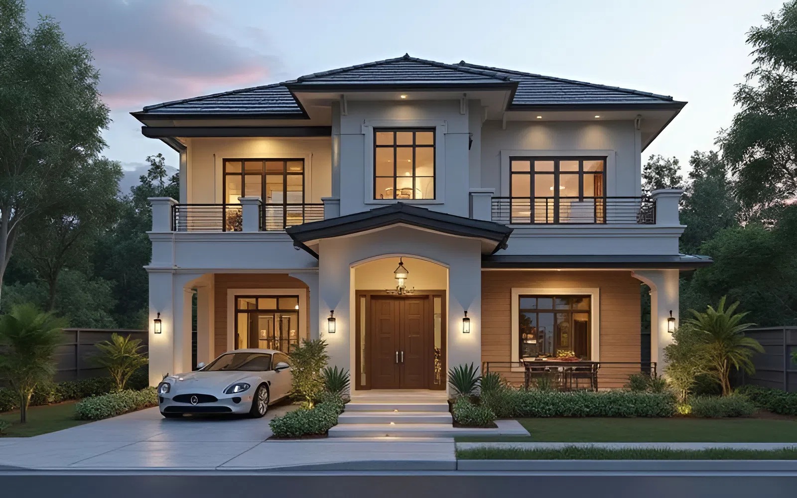 Nhà mái Nhật 2 tầng sang trọng