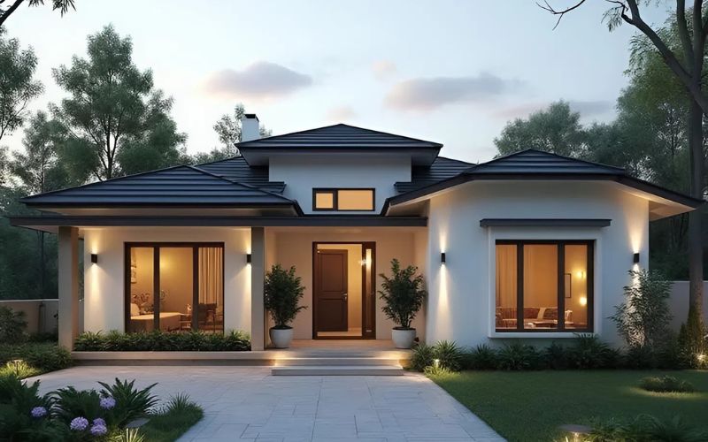 Nhà mái Nhật chữ U tối giản