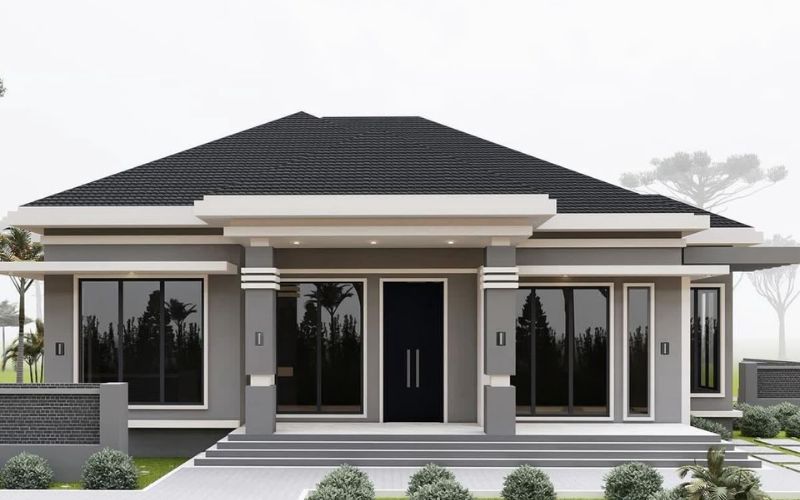 Nhà mái Nhật chữ U tông xám 