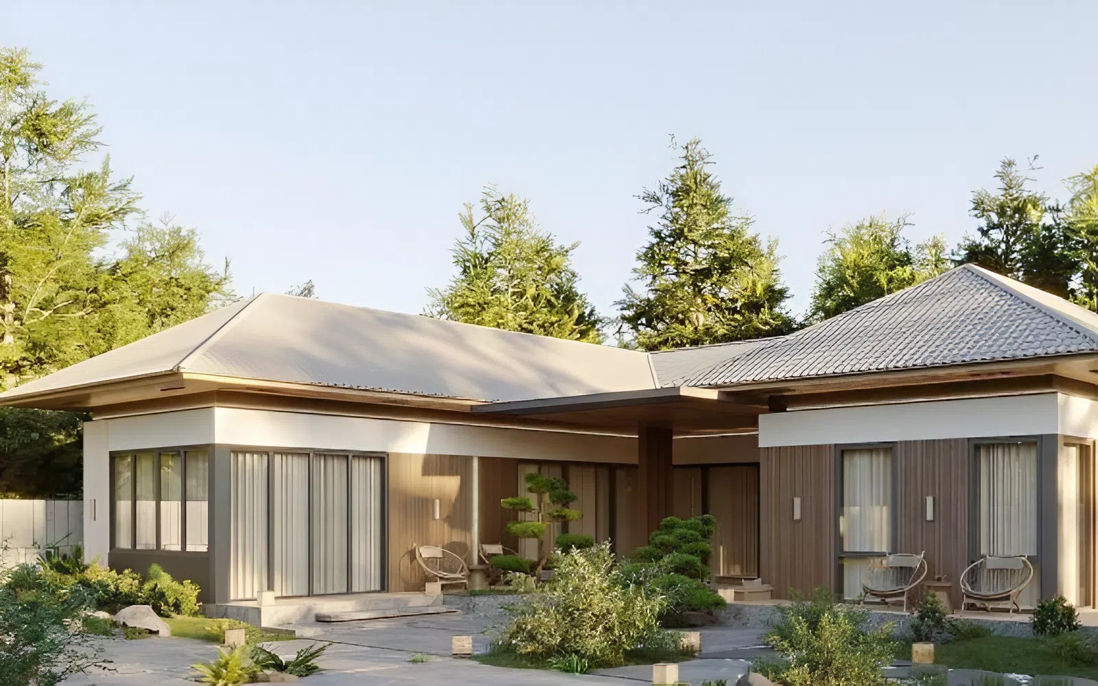 Nhà mái Nhật hiện đại với tông màu trung tính