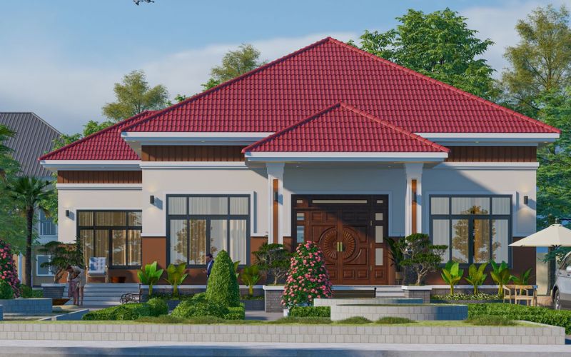 Nhà mái Nhật ngói đỏ mặt tiển lớn