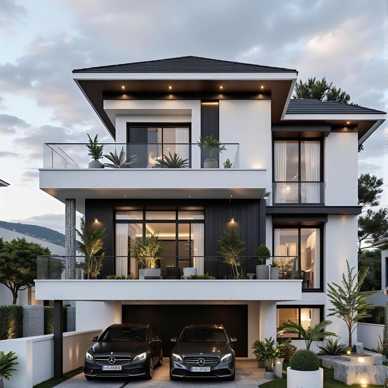 Nhà mái Nhật phối màu trắng đen cá tính