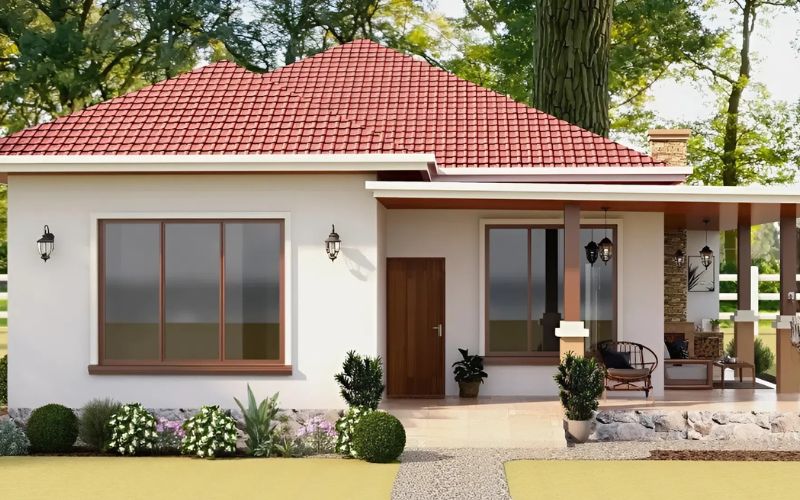 Nhà mái Nhật sử dụng ngói đỏ đơn giản