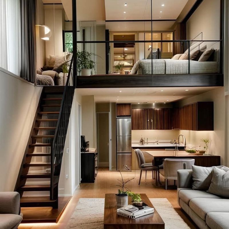 Nhà gác lửng 1 phòng ngủ gác lên nhỏ gọn